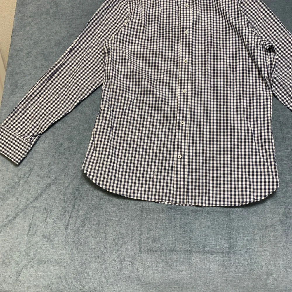 Banana Republic Slim Fit Shirt Mens Large White Black Plaid Business Button Up